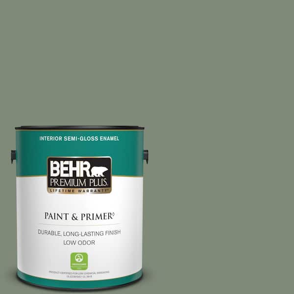 BEHR PREMIUM PLUS 1 gal. #N400-5 Thai Basil Semi-Gloss Enamel Low Odor Interior Paint & Primer