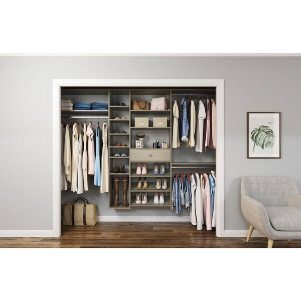 Closet Evolution 84 in. W - 108 in. W Rustic Grey Wood Closet System ...