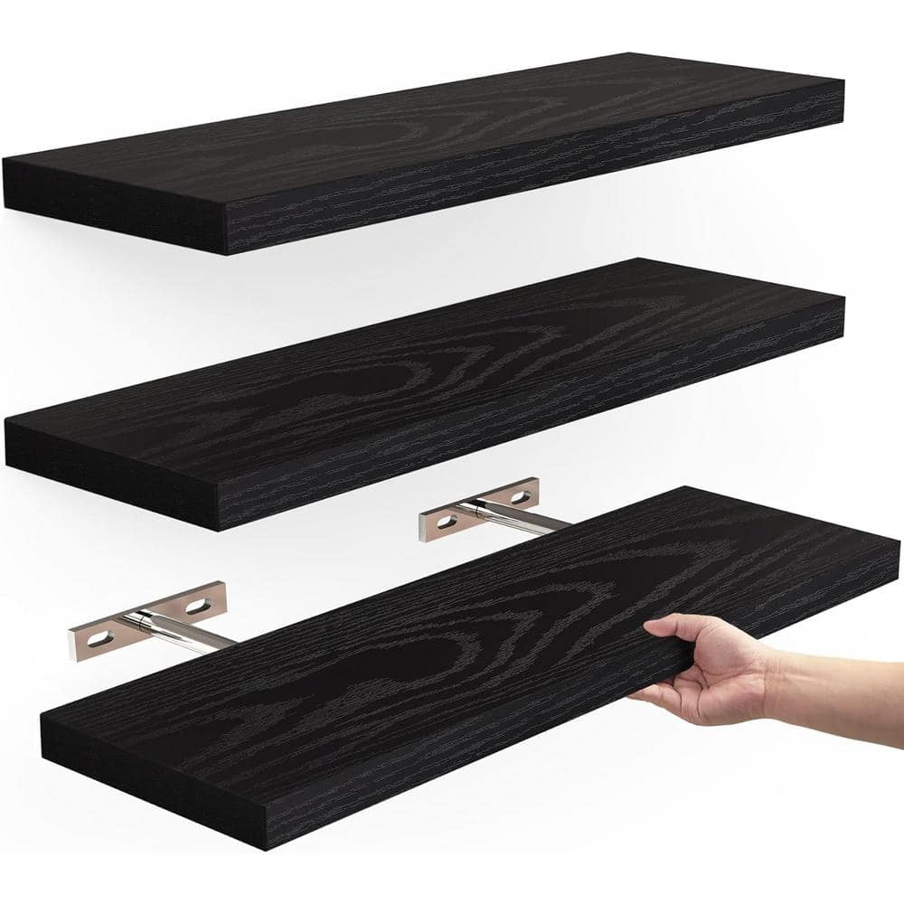 Cubilan 16 In W X 6 7 In D X 1 1 In H Black Wood Decorative Wall Shelf Floating Shelves