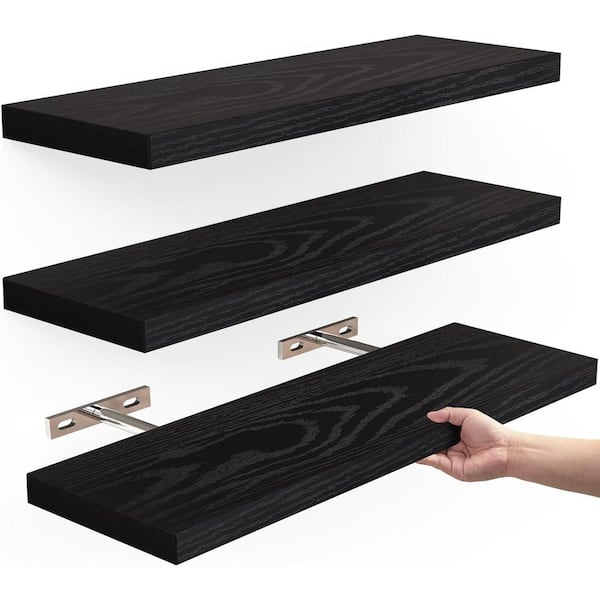 Cubilan 16 in. W x 6.7 in. D x 1.1 in. H Black Wood Decorative Wall Shelf, Floating Shelves