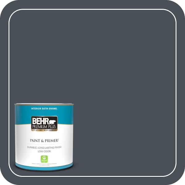 BEHR PREMIUM PLUS 1 qt. #T15-2 Seared Gray Satin Enamel Low Odor Interior Paint & Primer