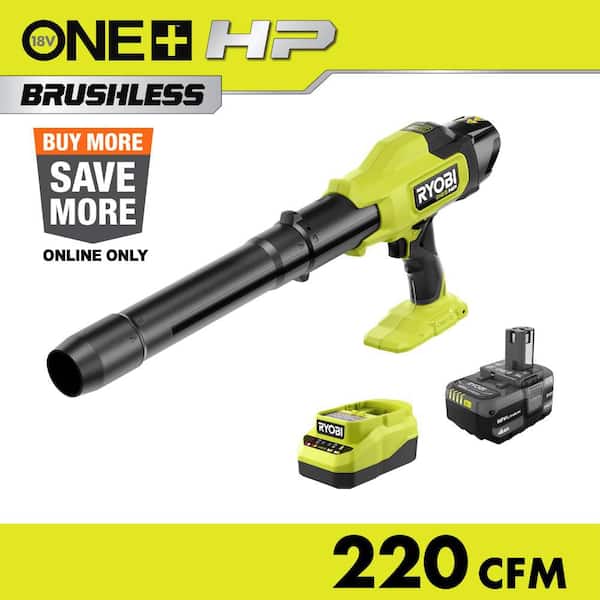ONE+ HP 18V Brushless Cordless 220 CFM 140 MPH Compact Leaf Blower with 4.0 Ah Battery & Charger