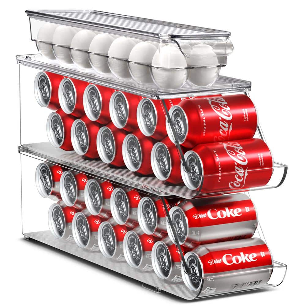Soda Can Organizer for Refrigerator and Egg Holder for Fridge Set - Clear