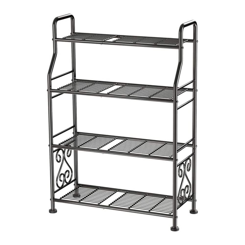Four-Tier Black Metal Plant Stand with Tiered Shelves (27.1 in