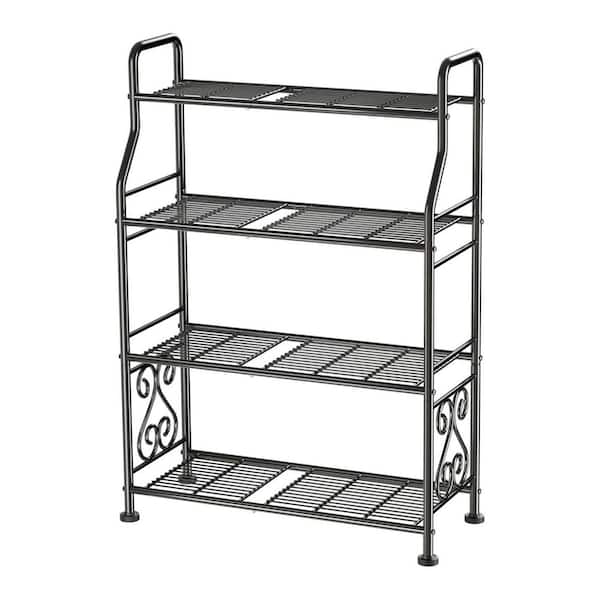 Four-Tier Black Metal Plant Stand with Tiered Shelves (27.1 in