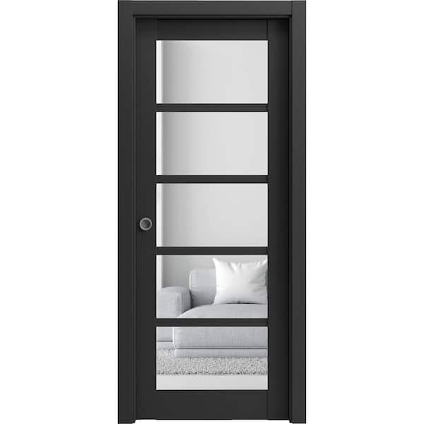 Sartodoors 36 in. x 84 in. 1 Panel Black Matte Finished MDF Sliding Door with Hardware