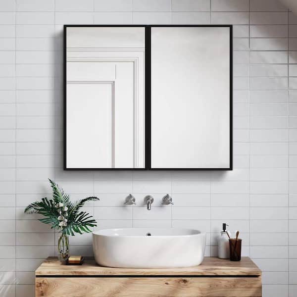 Unbranded 30 in. W x 26 in. H Rectangular Metal Wall Mount or Recessed Medicine Cabinet with Mirror