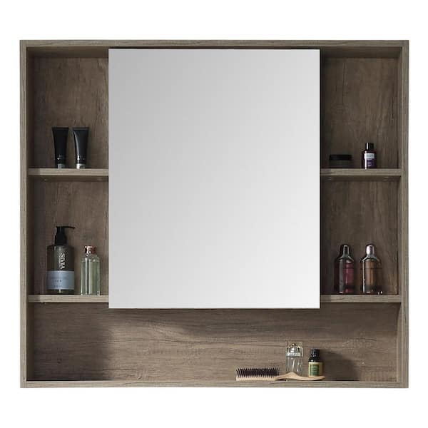 FINE FIXTURES 33.46 in. W x 29.53 in. H Large Rectangular Gray Surface Mount Medicine Cabinet with Mirror