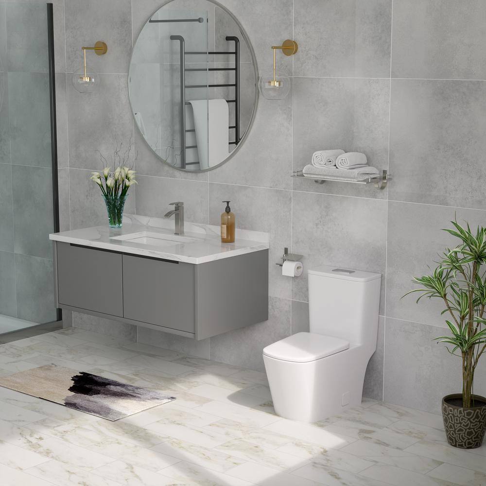 White Ceramic Square One-Piece Dual Flush Toilet