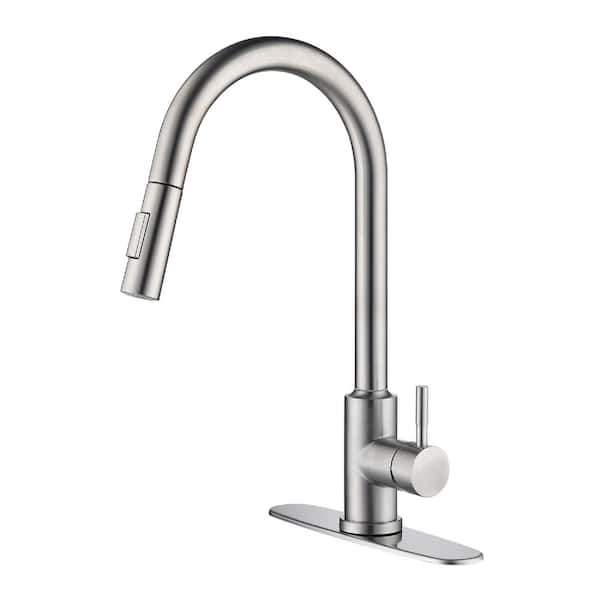 matrix decor Single Handle Touch Deck Mounted Pull Down Sprayer Kitchen Faucet with Spot Resistant in Brushed Nickel
