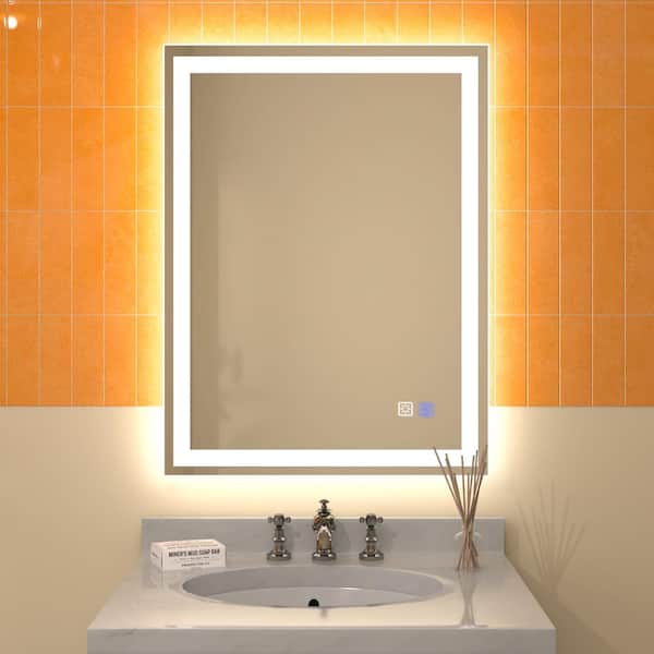 ES-DIY Derrin 24 in. W x 32 in. H Medium Rectangular Frameless Anti-Fog LED Wall Bathroom Vanity Mirror in Silver 5000k
