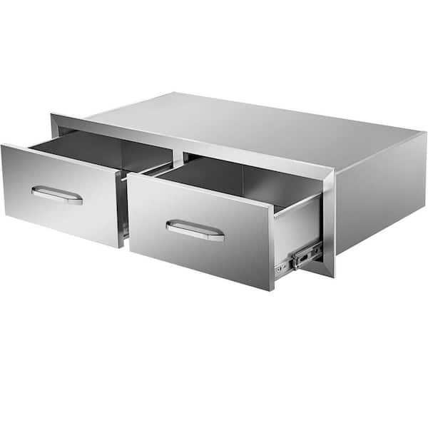 Outdoor Kitchen Drawers, 29.5 W x 10 H x 19.7 in. D, Stainless Steel Double BBQ for Outdoor Kitchens Access Drawer