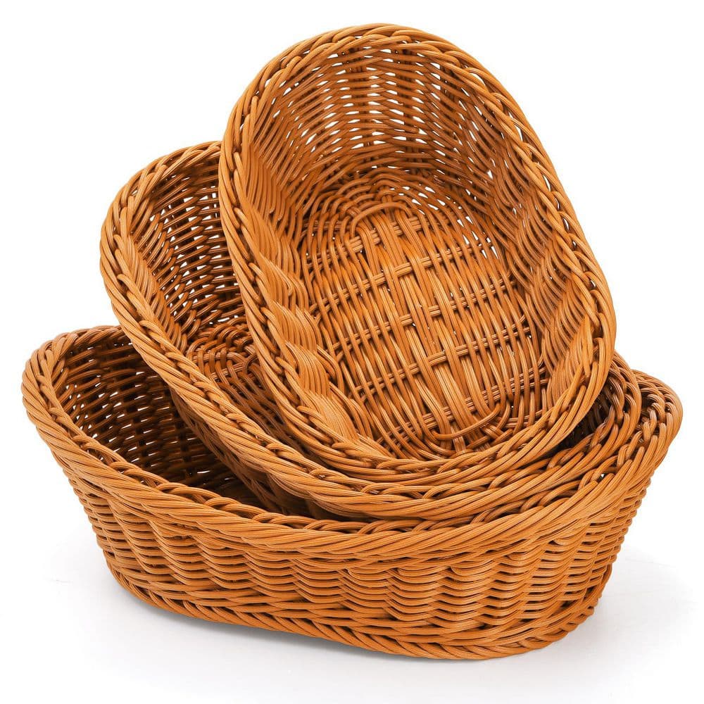 Brown Imitation Rattan Oval Plastic Bread Basket Set, 3-Piece Nesting for Serving and Dining Table Decor price history on PriceWatchPro
