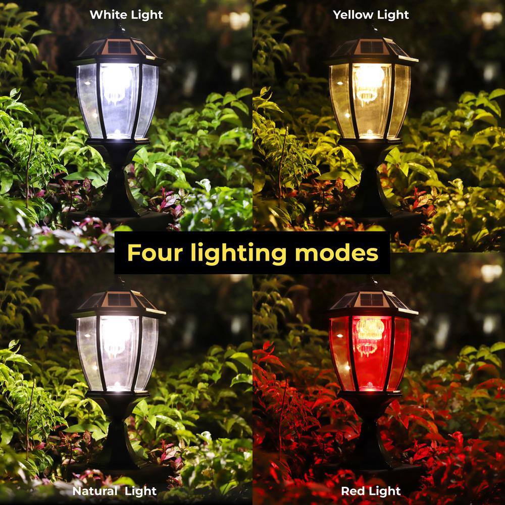 Black Aluminum Solar Post Light with Clear Glass