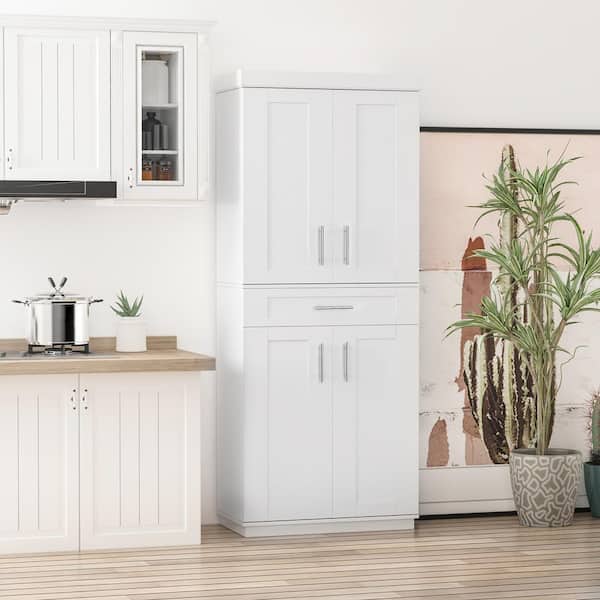 Modern Kitchen Pantry Freestanding Cabinet Cupboard with Doors and Shelves, Adjustable Shelving, White