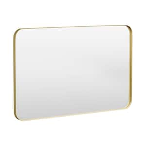 48 in. W x 30 in. H Tempered Glass Rounded Rectangle Framed Wall-Mounted Bathroom Vanity Mirror in Gold