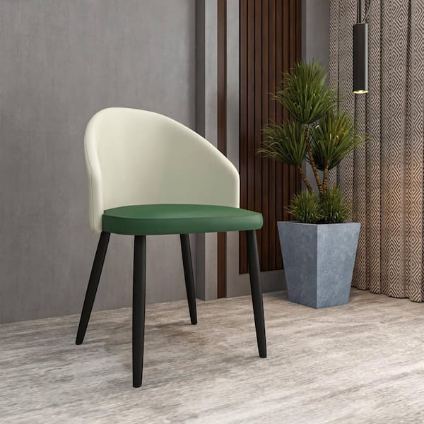 Leisuremod Paradiso Taupe/Green Modern Dining Chairs Fabric Seat Curved Back in Black Solid Wood Legs Contemporary Side Chairs