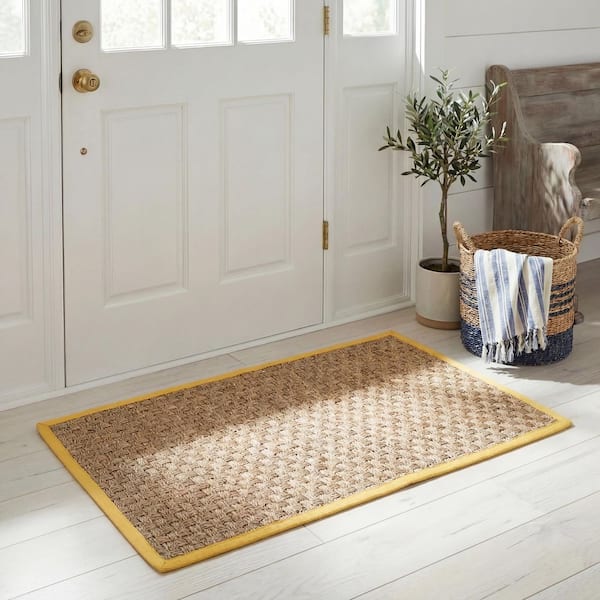 Natural Fiber Beige/Gold Doormat 2 ft. x 3 ft. Border Area Rug