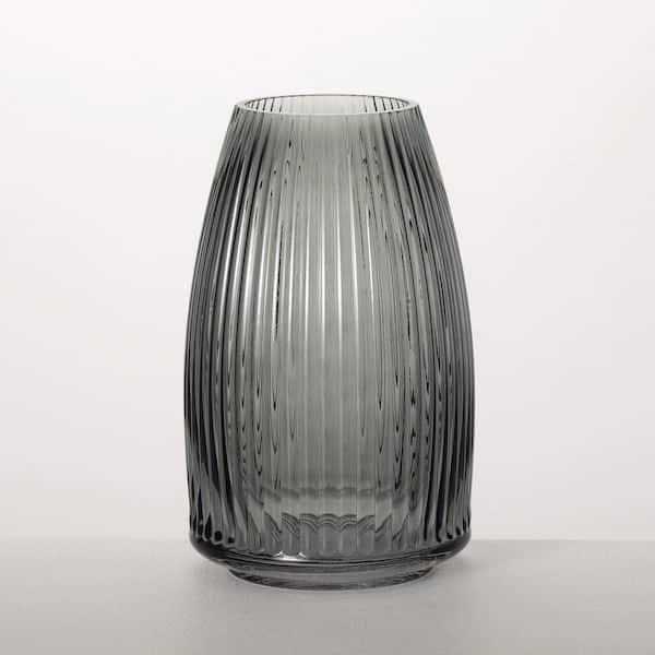 SULLIVANS Influence Collection 8 in. Ribbed Black Glass Vase