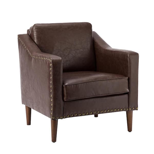 JAYDEN CREATION Celio Vegan Leather Brown Armchair with Solid wood Legs