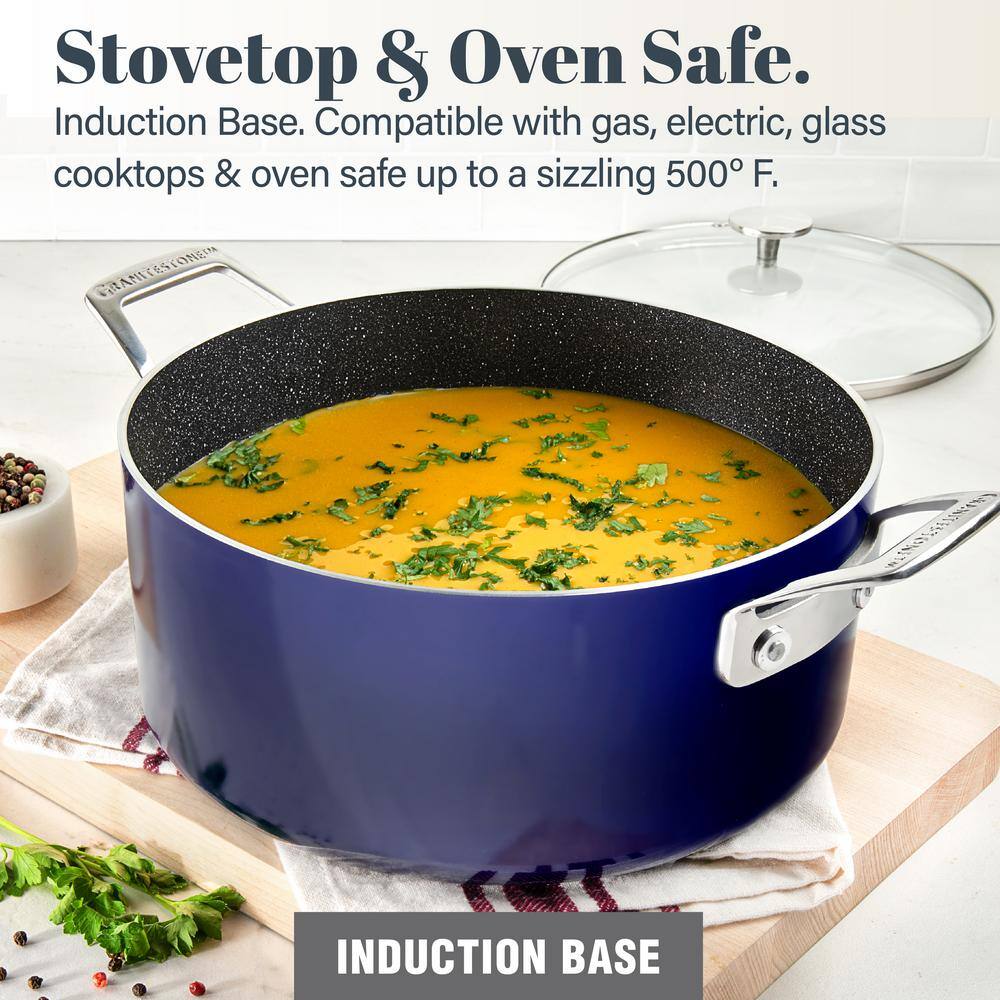 Blue Aluminum Nonstick 5-Quart Stock Pot with Glass Lid