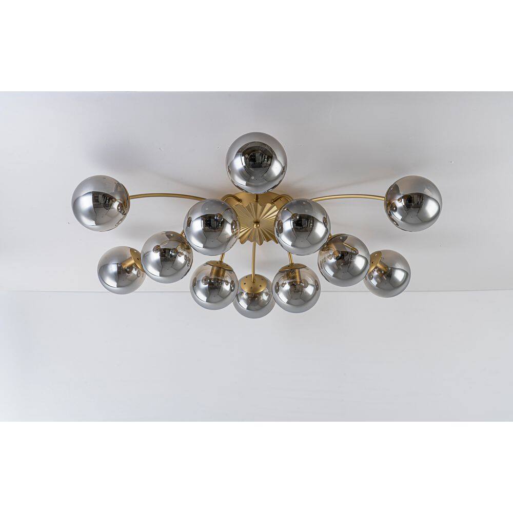 Ceder 12-Light 39.4-in W Gold Sputnik Semi-Flush Mount with Smoked Glass Globes for Living Room and Foyer price history on PriceWatchPro