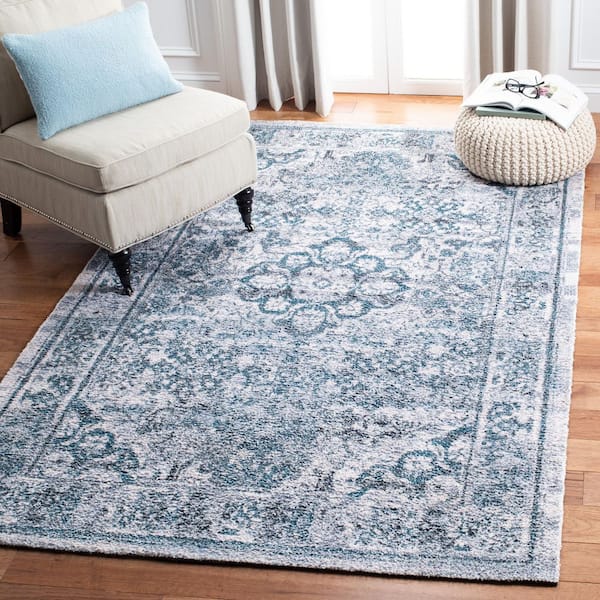 Classic Vintage Aqua/Blue 5 ft. x 8 ft. Border Medallion Area Rug