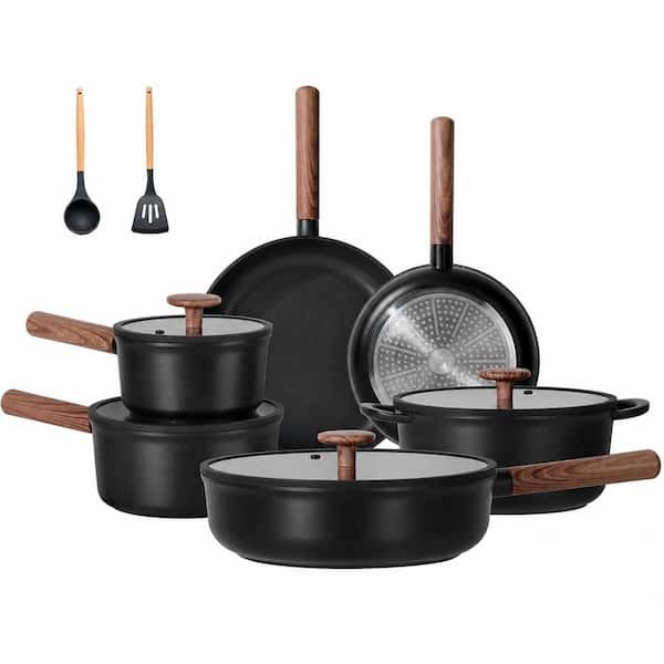 17-Piece Ceramic Nonstick Cookware Set with Removable Handles, Stackable Pots and Pans, Oven Safe, Black
