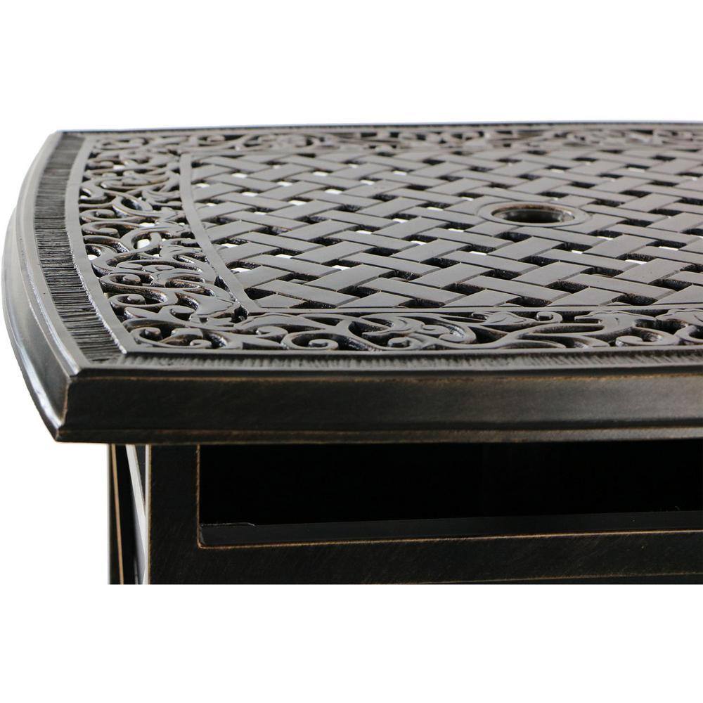 Bronze Cast Aluminum Square Patio Table with Umbrella Holder