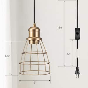 60-Watt 1-Light Farmhouse Shaded Pendant Light with Gold Cage Shade, No Bulbs Included (2-Pack)