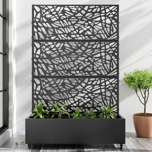 Large 47 in. x 72 in. Black Metal Raised Garden Bed Planter Box with Trellis and Caster