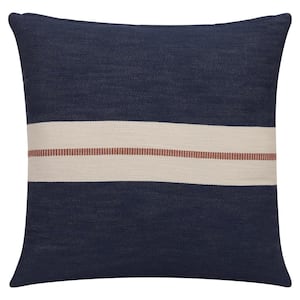 Wilmington Blue/Multicolor Striped Cotton 24 in. x 24 in. Indoor Throw Pillow