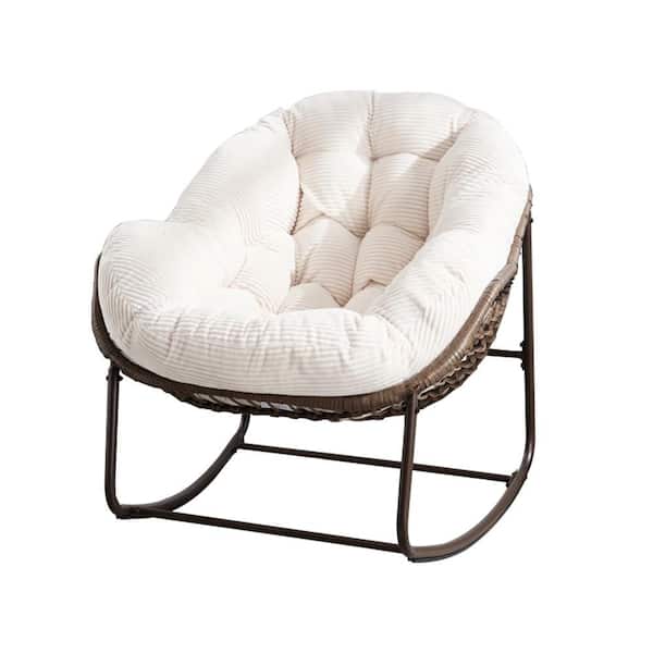 White Wicker Outdoor Rocking Chair with Padded Cushion
