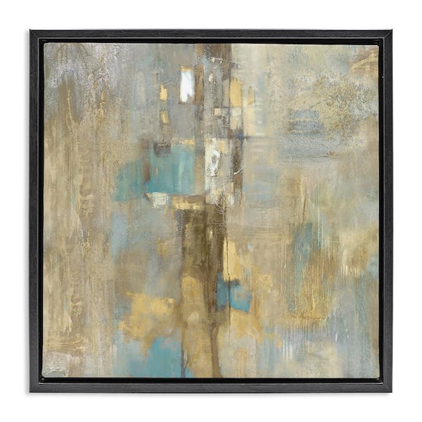Stupell Industries Gold Abstract with Blue by Justin Turner Black Floater Frame Abstract Graphic Art Print 25 in. x 25 in.