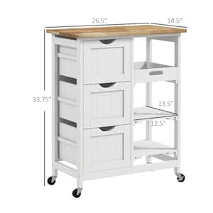 White Kitchen Cart with Drawers Shelf Spice Rack Locking Casters Wheels