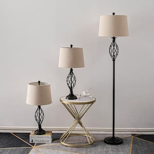 Cleveland 3- Piece 64 in. Black Table And Floor Lamp Set (Set of 3)