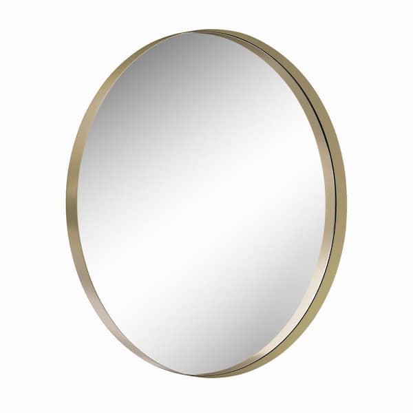 HwoamneT 24 in. W x 24 in. H Round Metal Framed Wall Bathroom Vanity Mirror Contemporary Mirror in Gold