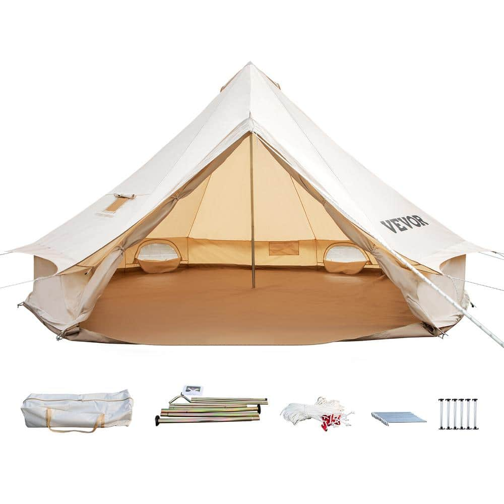 VEVOR 5-8 Person Canvas Glamping Bell Tent, Breathable Waterproof Yurt Tent with Stove Jack and Detachable Side Wall