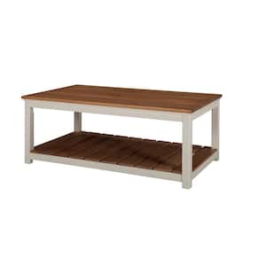 Savannah 45 in. Brown/Ivory Large Rectangle Wood Coffee Table with Shelf