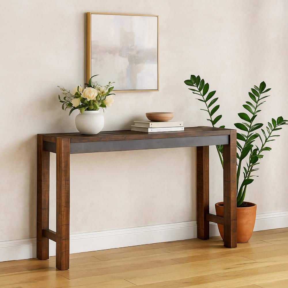 Benjara Jin 36 in. H Brown and Gray Rectangular Bar Table Seats 6