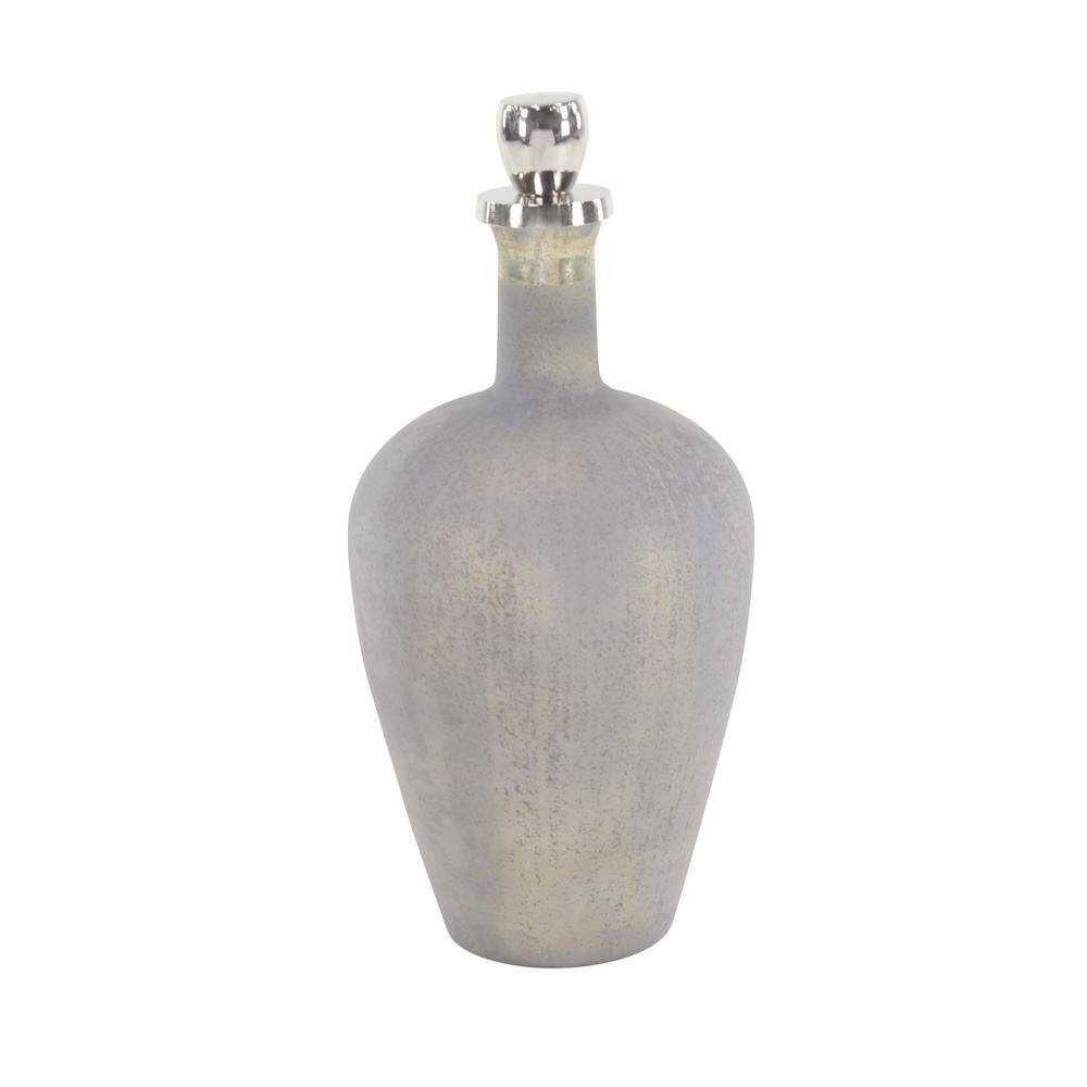 Large Gray Glass Decorative Jar with Aluminum Stopper
