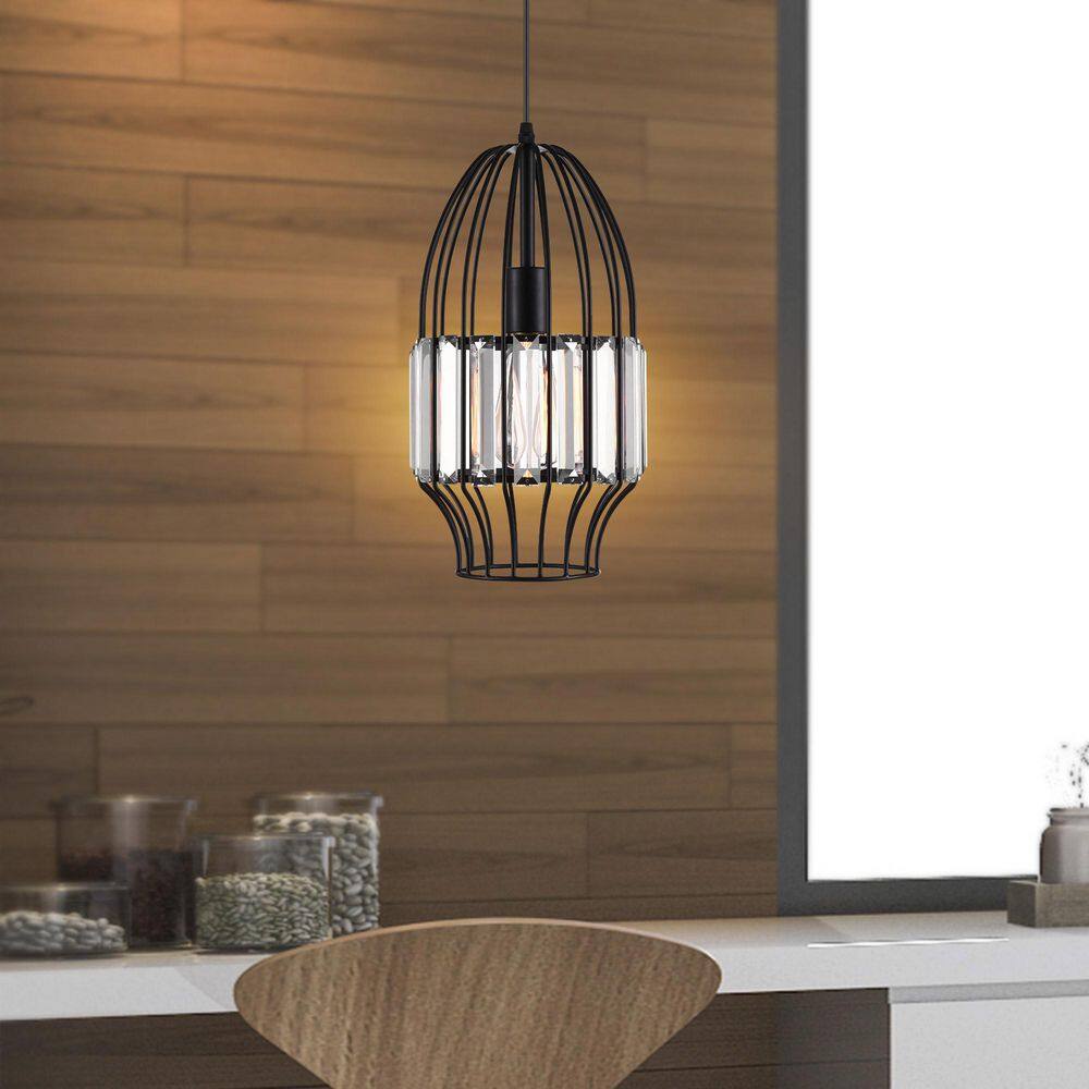 Black Steel Crystal Mini LED Pendant Light