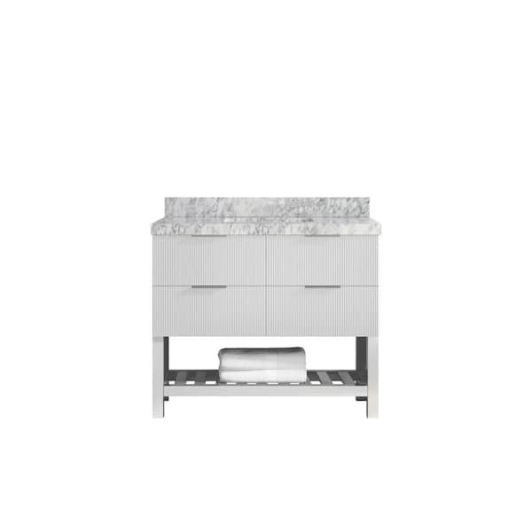 Willow Collections Catalina 42 in. W x 22 in. D x 36 in. H Single Sink Bath Vanity in White with 2 in. Carrara Marble Top