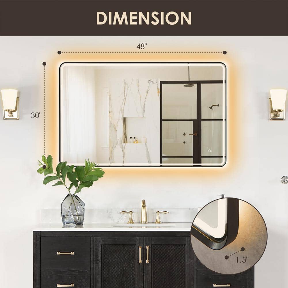 Viaggi 48" Silver and Gold LED Lighted Bathroom Vanity Mirror
