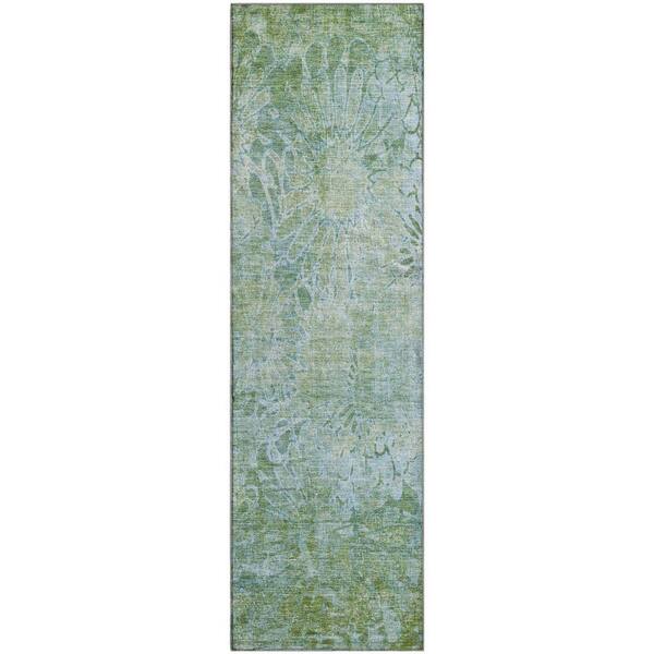 Mayfield Premium Machine Washable Abstract AMF2224 Aloe 2 ft. x 7 ft. Runner Rug