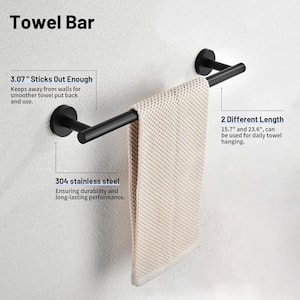 Modern 6-Pieces Stainless Steel Bath Hardware Set with Towel Ring Toilet Paper Holder Towel Hook and Towel Bar in Black