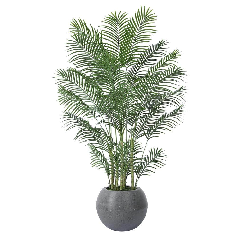 7 ft Green Artificial Palm Tree with Gray Round Planter