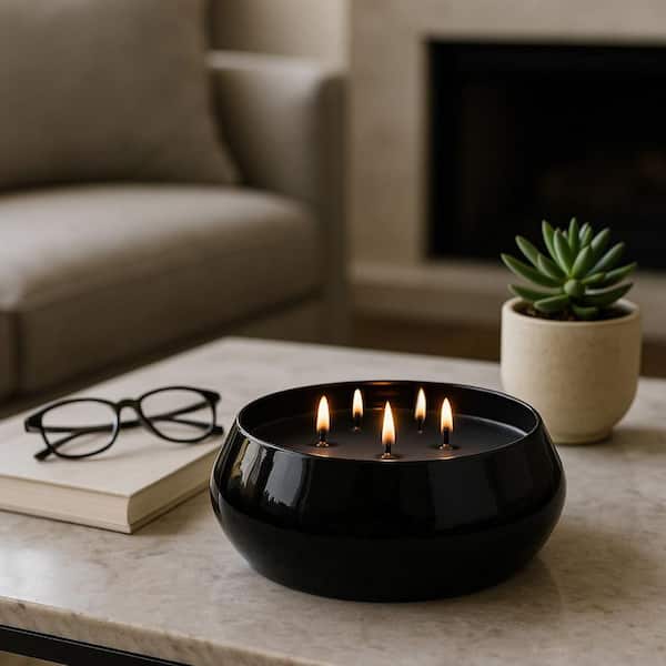 10 in. Black Glass Wax Citrus Red Currant and Oak Scented Candle 61 Oz