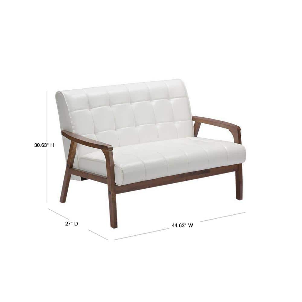 Mid-Century Flared Arm White Faux Leather Loveseat