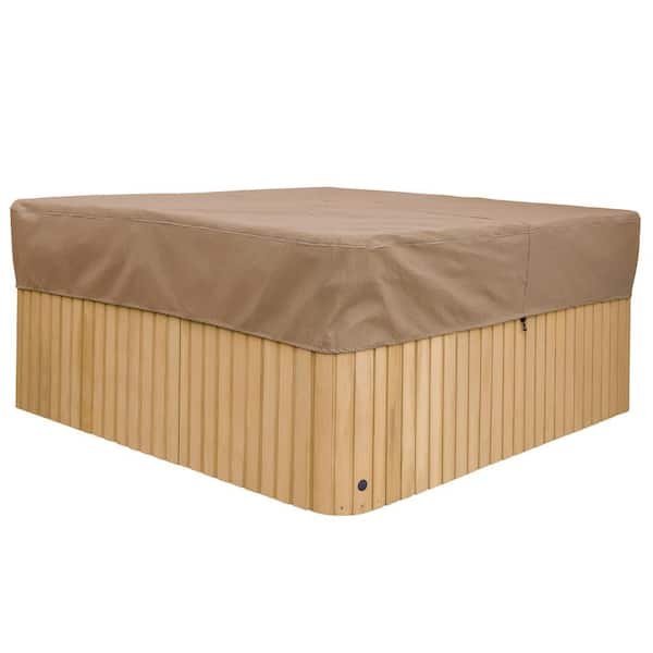 Duck Covers Essential 96 in. W x 96 in. D x 14 in. H Square Hot Tub Cover Cap in Latte